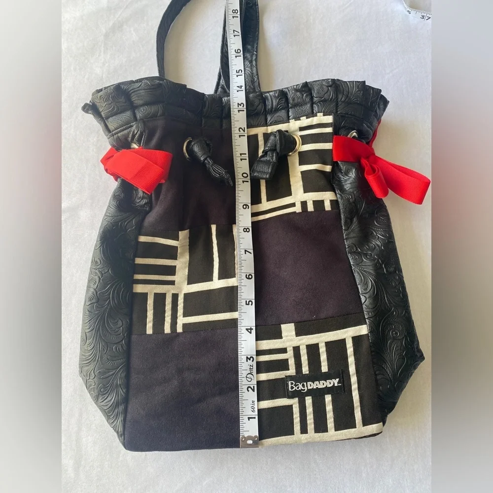 Bag DADDY Back pack bag black/white‎ with red ribbons on the sides